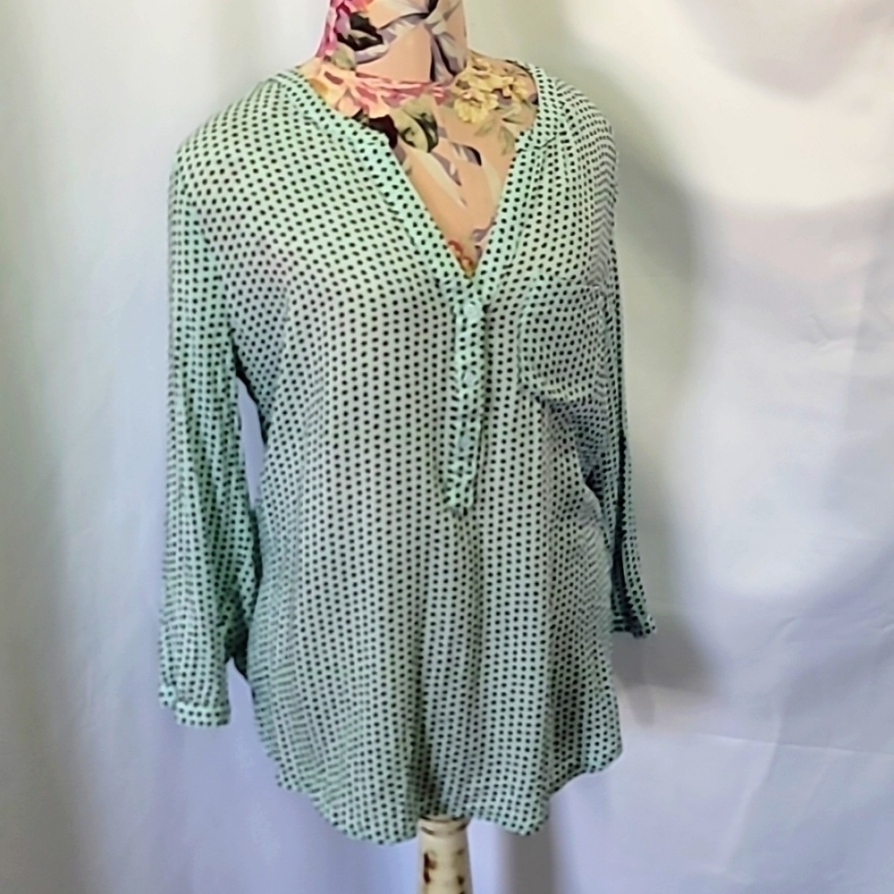 FREE with Purchase IRIS 100% Rayon Floral V Neck Long Sleeve Blouse Teal…